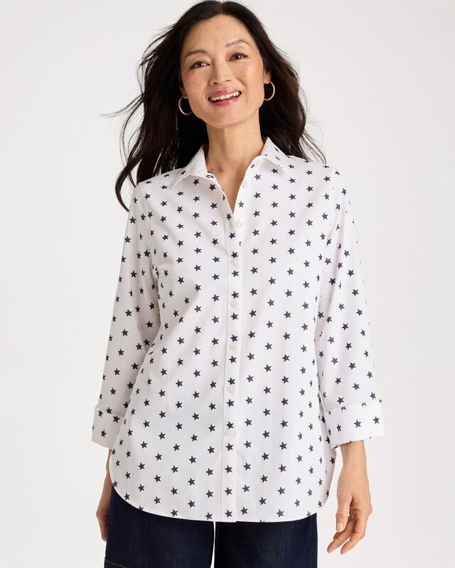 No Iron Stretch Jacquard Stars Shirt - image 1